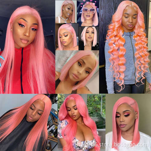 Brazilian frontal color human hair wigs raw virgin hair hd lace front wigs human hair pre plucked hd closure pink wig